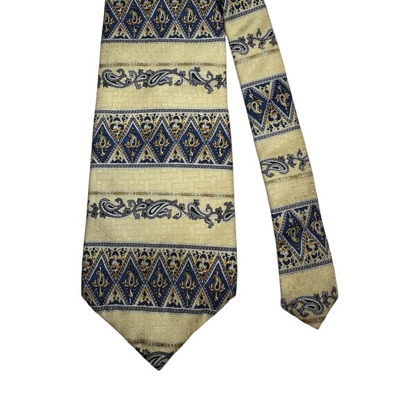 Foxx & Hawkfield 100% Silk Necktie With Geometric & Paisley Patterns In Gold & B - Picture 2 of 5